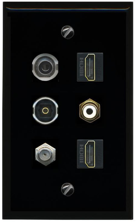 RiteAV 3.5mm Coax 2 HDMI RCA White TOSLINK Flat/Solid Wall Plate [Black]