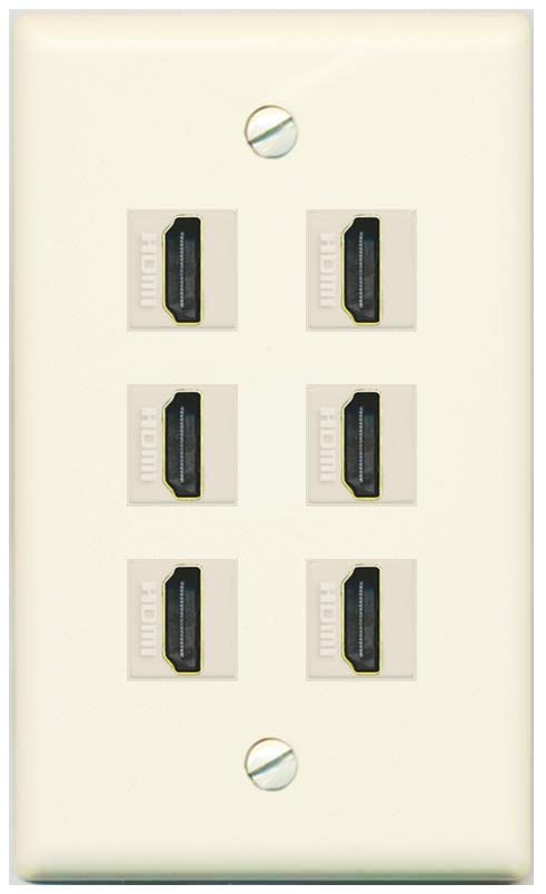 RiteAV HDMI Wall Plate 6 Port - Flat [Light-Almond]