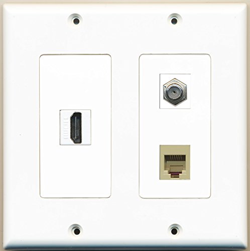 RiteAV - 1 Port HDMI 1 Port Coax Cable TV- F-Type 1 Port Phone RJ11 RJ12 Beige - 2 Gang Wall Plate