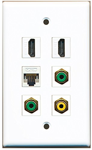 RiteAV - 2 HDMI 1 Port RCA Yellow 2 Port RCA Green 1 Port Cat5e Ethernet White Wall Plate