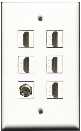 RiteAV - 5 Port HDMI 1 Coax Cable TV- F-Type Wall Plate