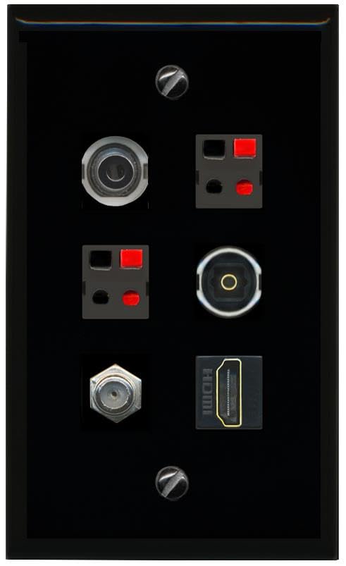 RiteAV 3.5mm COAX HDMI 2 SPEAKER TOSLINK Flat/Solid Wall Plate [Black]