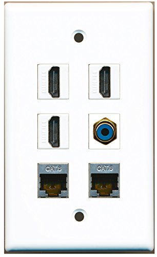 RiteAV - 3 HDMI 1 Port RCA Blue 2 Port Shielded Cat6 Ethernet Wall Plate