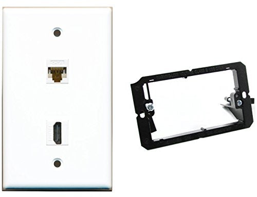 RiteAV - Mounting Bracket and (1 Gang Flat) HDMI Cat6 White Wall Plate White