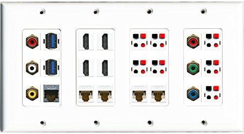 RiteAV 4 HDMI-Cat6 1 Shielded 7 Speaker 2 USB 3 Component Composite Wall Plate