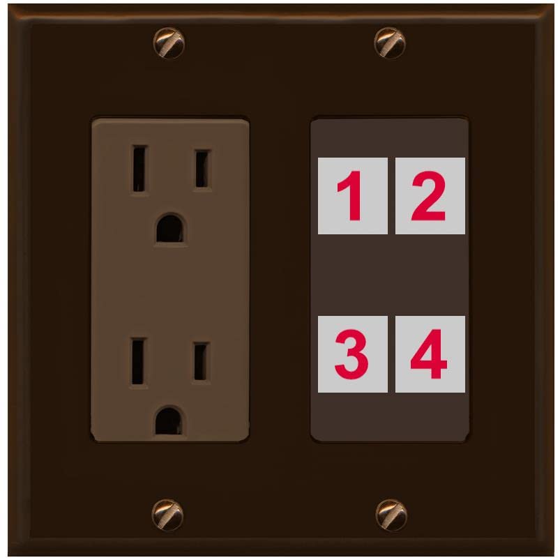 RiteAV Custom 4 Port Custom Wall Plate - Outlet [Brown/Brown]