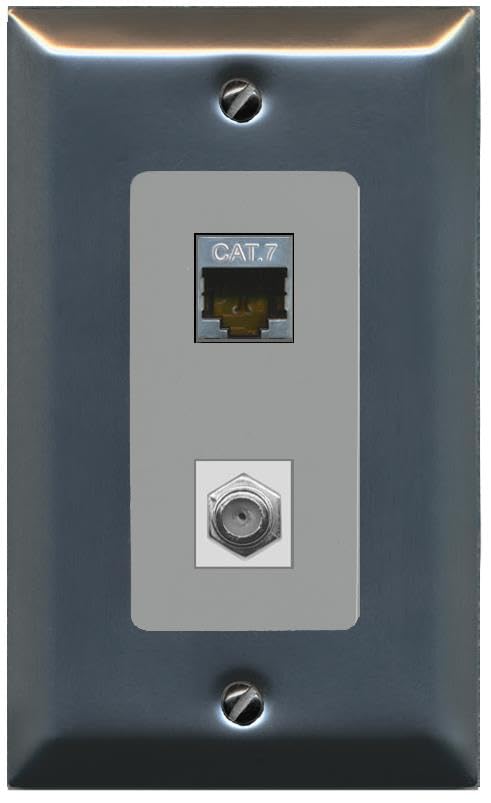 RiteAV Coax and Cat7 Wall Plate - 1 Gang [Stainless/Gray]