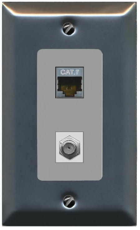 RiteAV Coax and Cat7 Wall Plate - 1 Gang [Stainless/Gray]