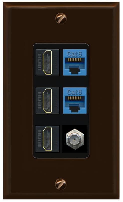 RiteAV 3 HDMI Wall Plate 2 Cat6 1 Coax - 1 Gang [Brown/Black]