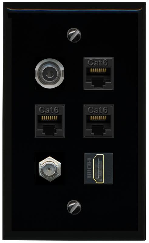 RiteAV 3.5mm 3 CAT6 COAX HDMI Flat/Solid Wall Plate [Black]