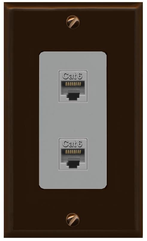 RiteAV 2 Port Cat6 Ethernet Wall Plate - 1 Gang [Brown/Gray]