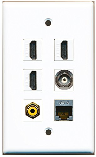 RiteAV - 3 HDMI 1 Port RCA Yellow 1 Port Shielded Cat6 Ethernet 1 Port BNC Wall Plate