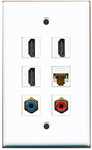 RiteAV - 3 HDMI 1 Port RCA Red 1 Port RCA Blue 1 Port Cat6 Ethernet White Wall Plate