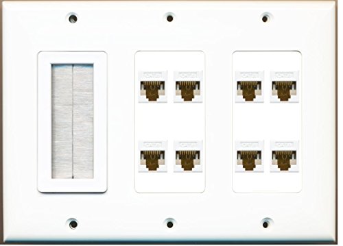RiteAV - (3 Gang Mesh-Brush 8 Cat6 White Wall Plate White