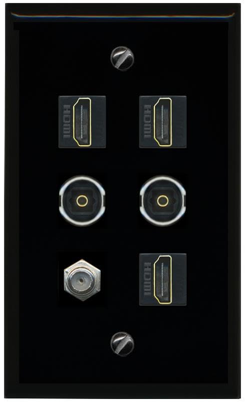 RiteAV Coax 3 HDMI 2 TOSLINK Flat/Solid Wall Plate [Black]