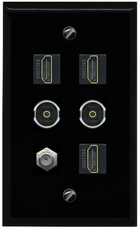 RiteAV Coax 3 HDMI 2 TOSLINK Flat/Solid Wall Plate [Black]