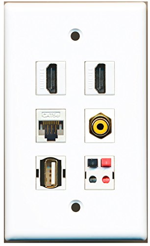 RiteAV - 2 HDMI 1 Port RCA Yellow 1 Port USB A-A 1 Port Cat5e Ethernet White 1 Port Speaker Wall Plate