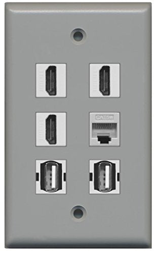 RiteAV - 3 HDMI 2 Port USB A-A 1 Port Cat5e Ethernet Wall Plate - Gray