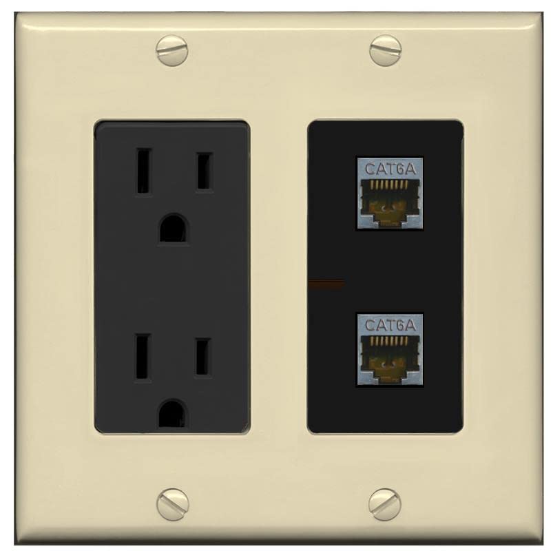 RiteAV 2 Port Cat6A Wall Plate - Outlet [Ivory/Black]