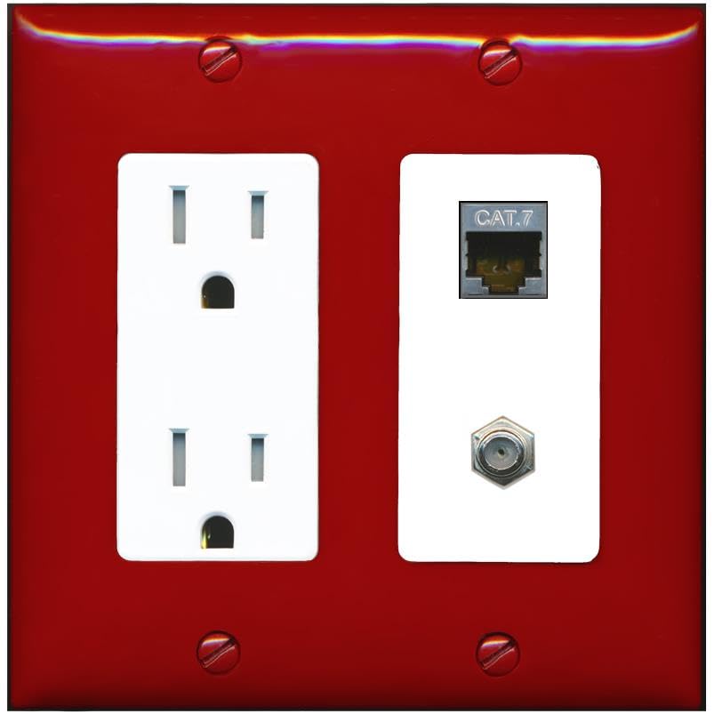 RiteAV Coax and Cat7 Wall Plate - Tamper-Resistant [Red/White]