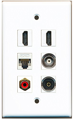 RiteAV - 2 HDMI 1 Port RCA Red 1 Port Toslink 1 Port BNC 1 Port Cat5e Ethernet White Wall Plate