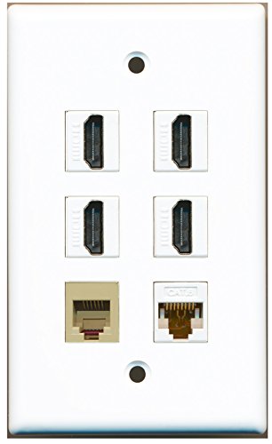 RiteAV - 4 HDMI 1 Port Phone RJ11 RJ12 Beige 1 Port Cat6 Ethernet White Wall Plate