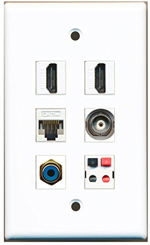 RiteAV - 2 HDMI 1 Port RCA Blue 1 Port BNC 1 Port Cat5e Ethernet White 1 Port Speaker Wall Plate