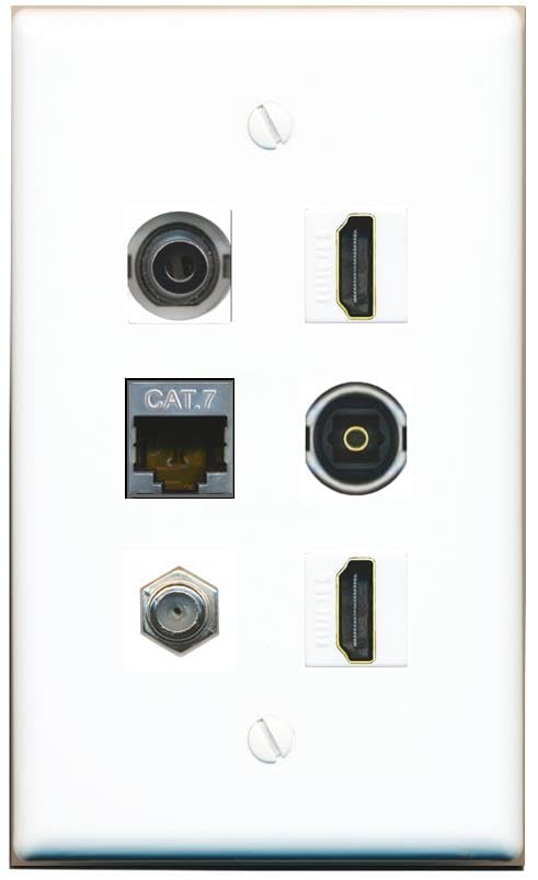 RiteAV 3.5mm CAT7 Coax 2 HDMI TOSLINK Flat/Solid Wall Plate [White]