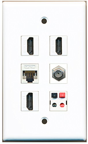 RiteAV - 3 HDMI 1 Port Coax Cable TV- F-Type 1 Port Cat5e Ethernet White 1 Port Speaker Wall Plate