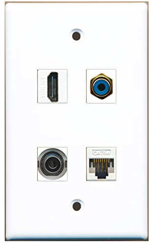 RiteAV - 1 Port HDMI 1 Port RCA Blue 1 Port 3.5mm 1 Port Cat5e Ethernet White Wall Plate