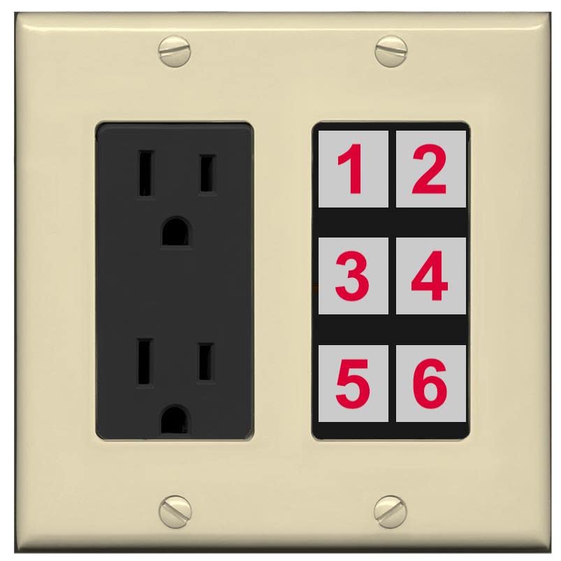 RiteAV 6 Port Custom Wall Plate - Outlet [Ivory/Black]