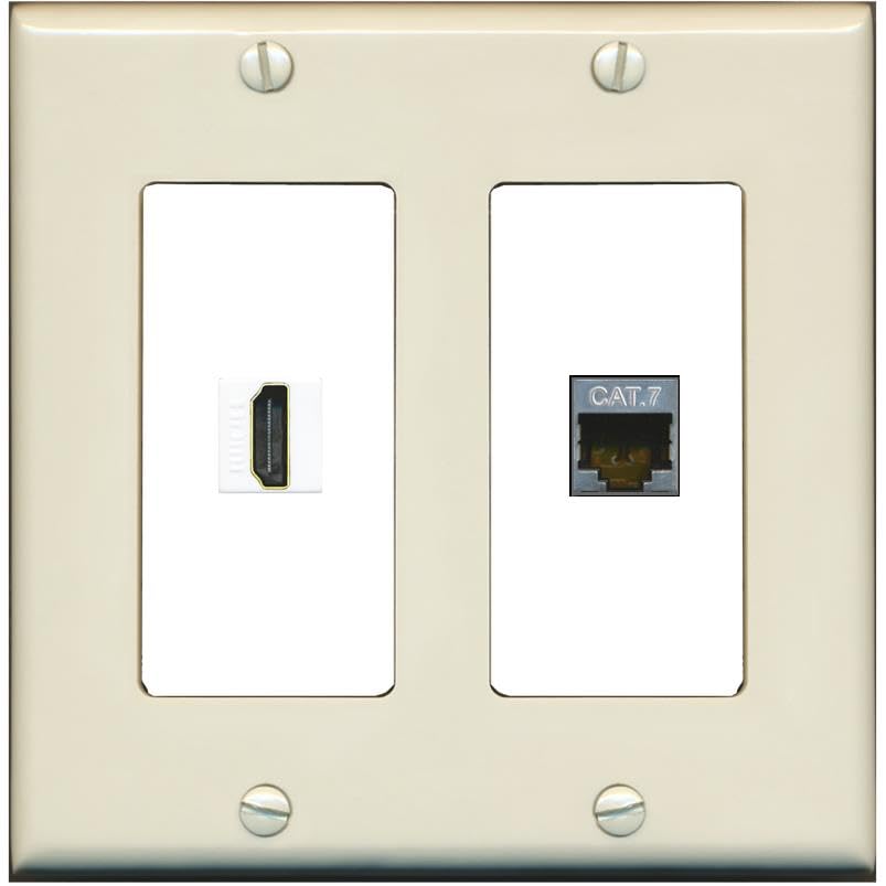 RiteAV HDMI and Cat7 Wall Plate - 2 Gang [Light-Almond/White]