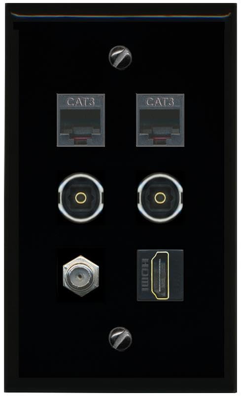 RiteAV Coax HDMI 2 Phone 2 TOSLINK Flat/Solid Wall Plate [Black]