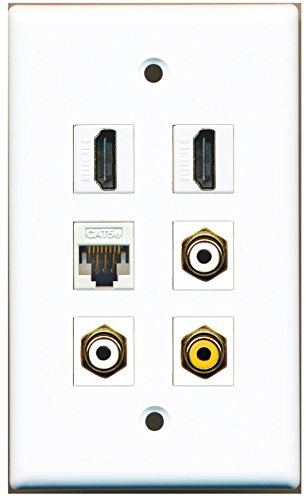 RiteAV - 2 HDMI 2 Port RCA White 1 Port RCA Yellow 1 Port Cat5e Ethernet White Wall Plate