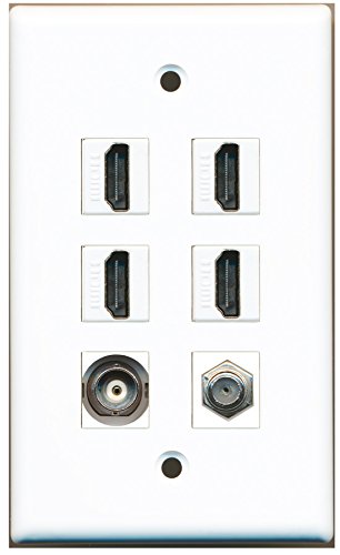 RiteAV - 4 HDMI 1 Port Coax Cable TV- F-Type 1 Port BNC Wall Plate