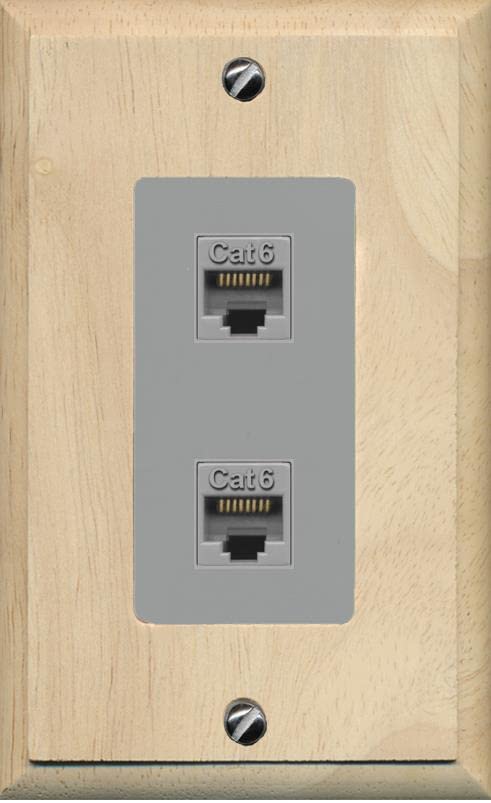 RiteAV 2 Port Cat6 Ethernet Wall Plate - 1 Gang [Wood/Gray]