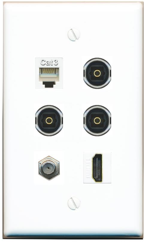 RiteAV Coax HDMI Phone 3 TOSLINK Flat/Solid Wall Plate [White]