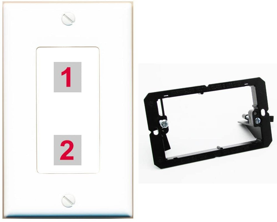 RiteAV Custom Wall Plate 2 Port - 1 Gang w-Bracket [White/White]