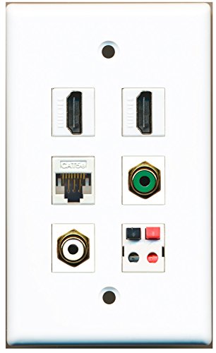 RiteAV - 2 HDMI 1 Port RCA White 1 Port RCA Green 1 Port Cat5e Ethernet White 1 Port Speaker Wall Plate