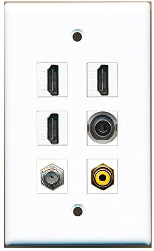 RiteAV - 3 HDMI 1 Port RCA Yellow 1 Port Coax Cable TV- F-Type 1 Port 3.5mm Wall Plate