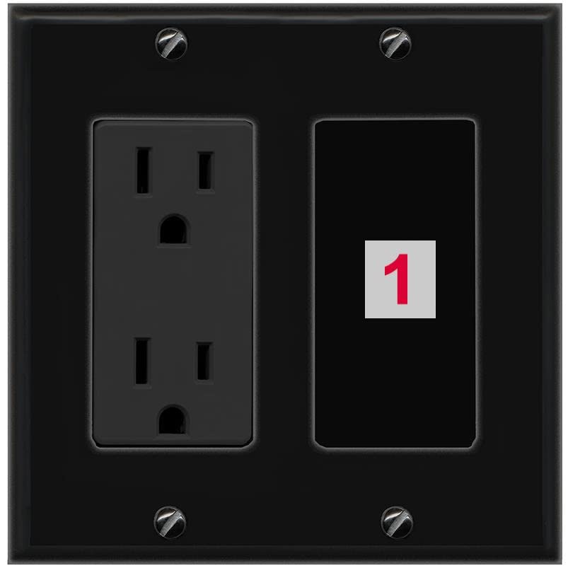 RiteAV Custom Wall Plate 1 Port - Outlet [Black/Black]