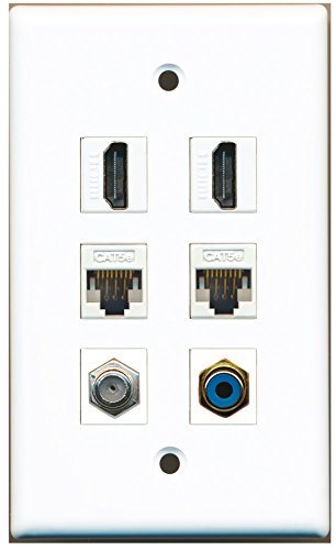 RiteAV - 2 HDMI 1 Port RCA Blue 1 Port Coax Cable TV- F-Type 2 Port Cat5e Ethernet White Wall Plate