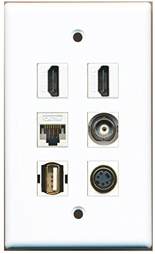 RiteAV - 2 HDMI 1 Port USB A-A 1 Port S-Video 1 Port BNC 1 Port Cat5e Ethernet White Wall Plate