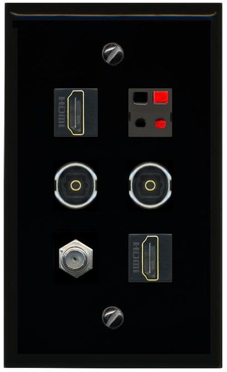 RiteAV COAX 2 HDMI SPEAKER 2 TOSLINK Flat/Solid Wall Plate [Black]