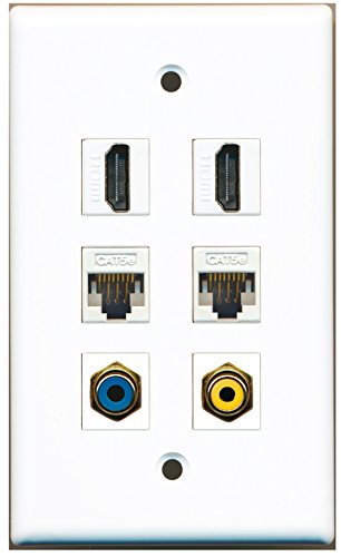 RiteAV - 2 HDMI 1 Port RCA Yellow 1 Port RCA Blue 2 Port Cat5e Ethernet White Wall Plate