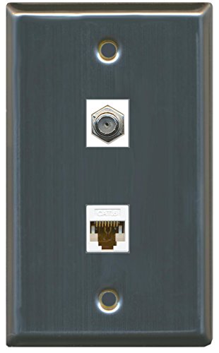 RiteAV (1 Gang Flat Coax Cat6 White Wall Plate Stainless Steel
