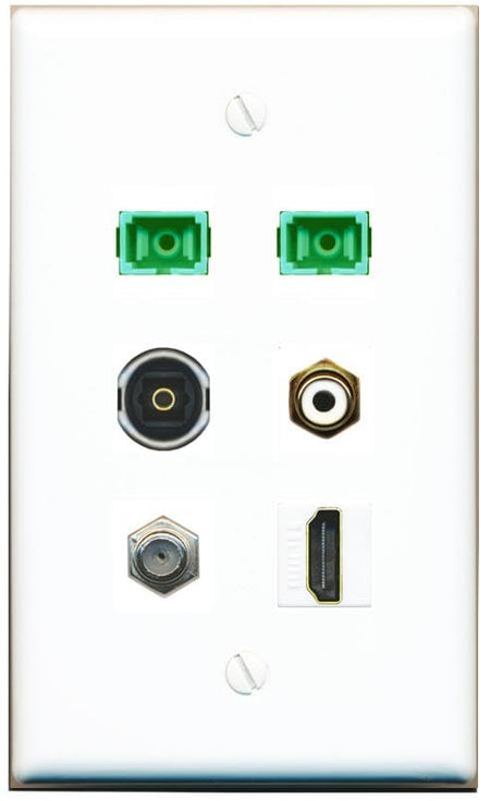 RiteAV Coax HDMI RCA-White 2 SC-APC-SX TOSLINK Flat/Solid Wall Plate [White]