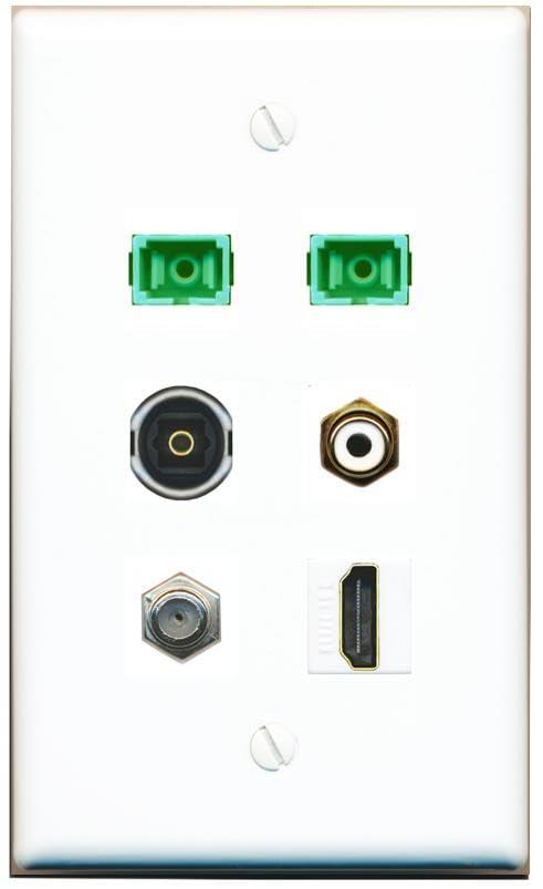 RiteAV Coax HDMI RCA-White 2 SC-APC-SX TOSLINK Flat/Solid Wall Plate [White]