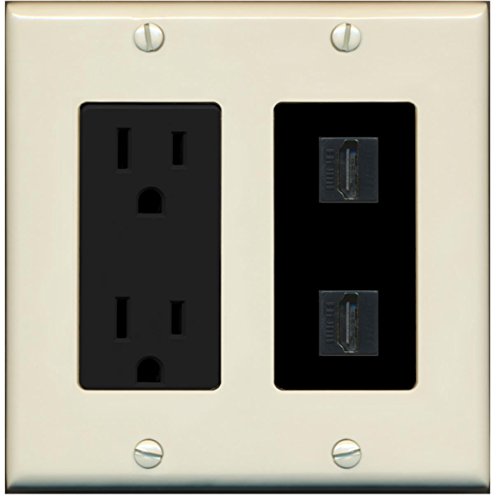 RiteAV HDMI Wall Plate 2 Port - Outlet [Light-Almond/Black]