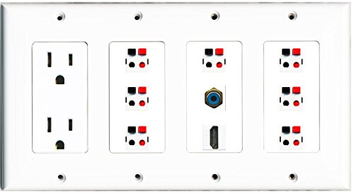 RiteAV - (4 Gang 15A Power Outlet HDMI RCA Blue 7 Speaker Jack Wall Plate White